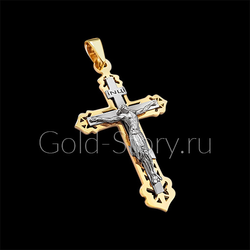 Двухцветный золотой мужской крест фото 2