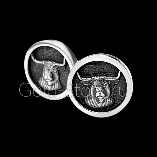 Серебряные запонки с изображением быка