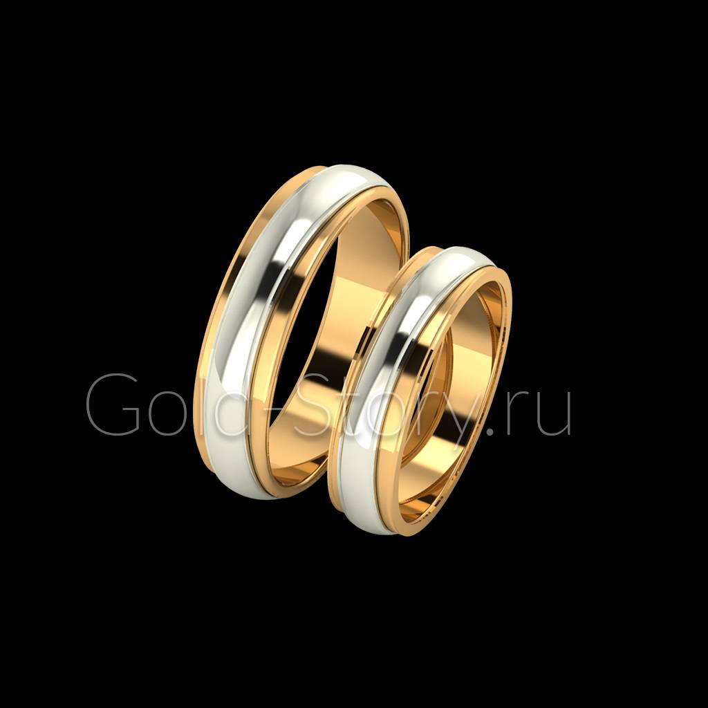 Эксклюзивное обручальное кольцо из белого и желтого золота