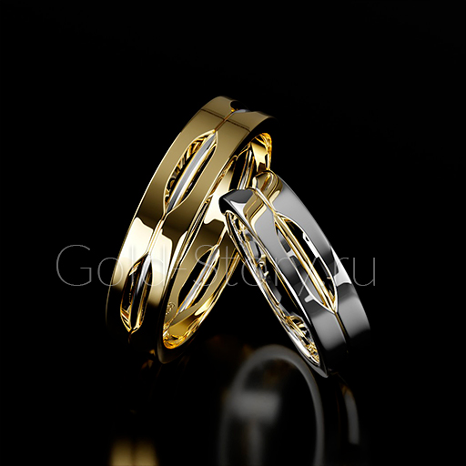 Мужское и женское обручальные кольца из желтого и белого золота