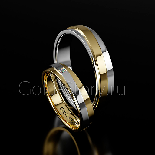 Парные обручальные кольца - белое и желтое золото