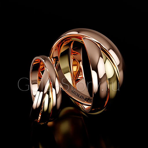 Эксклюзивные трехсоставные обручальные кольца из красного и желтого золота