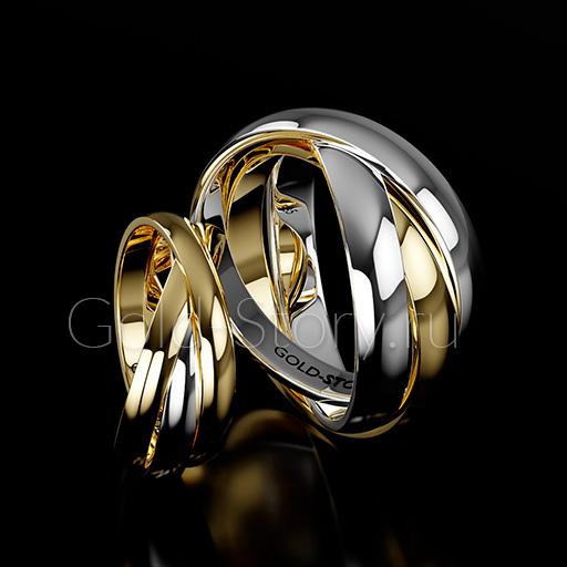 Эксклюзивные трехсоставные обручальные кольца из желтого и белого золота