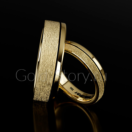 кольца для новобрачных из матового и глянцевого желтого золота