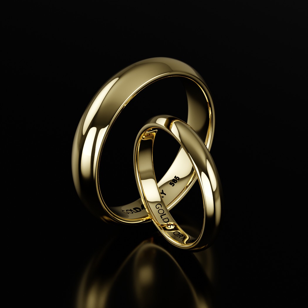 Классические обручальные кольца на свадьбу из желтого золота
