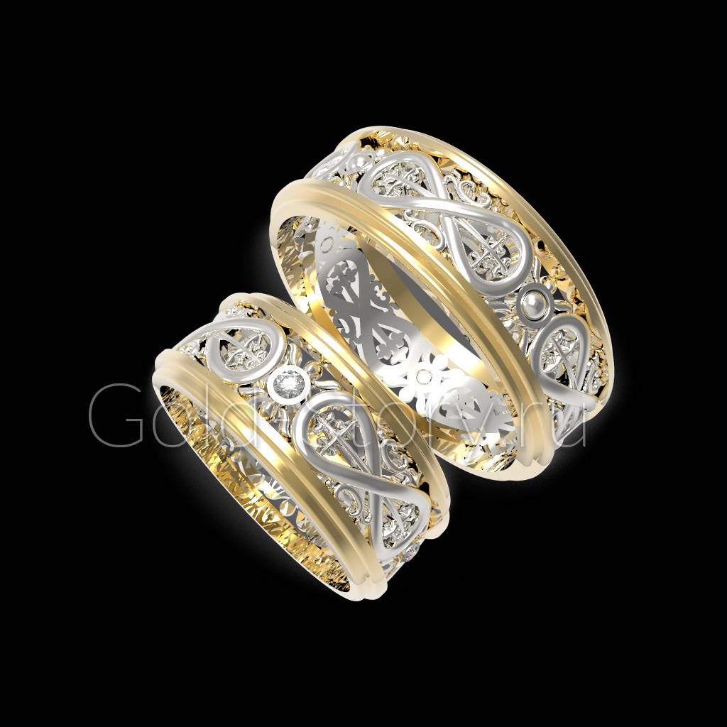 Женское кольцо из желтого и белого золота