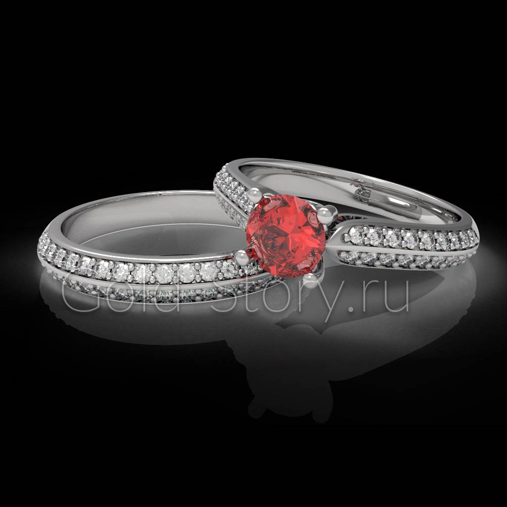 Помолвочное кольцо с бриллиантами и рубином