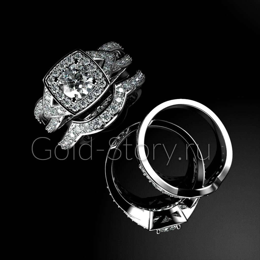 Второе двойное женское кольцо из белого золота