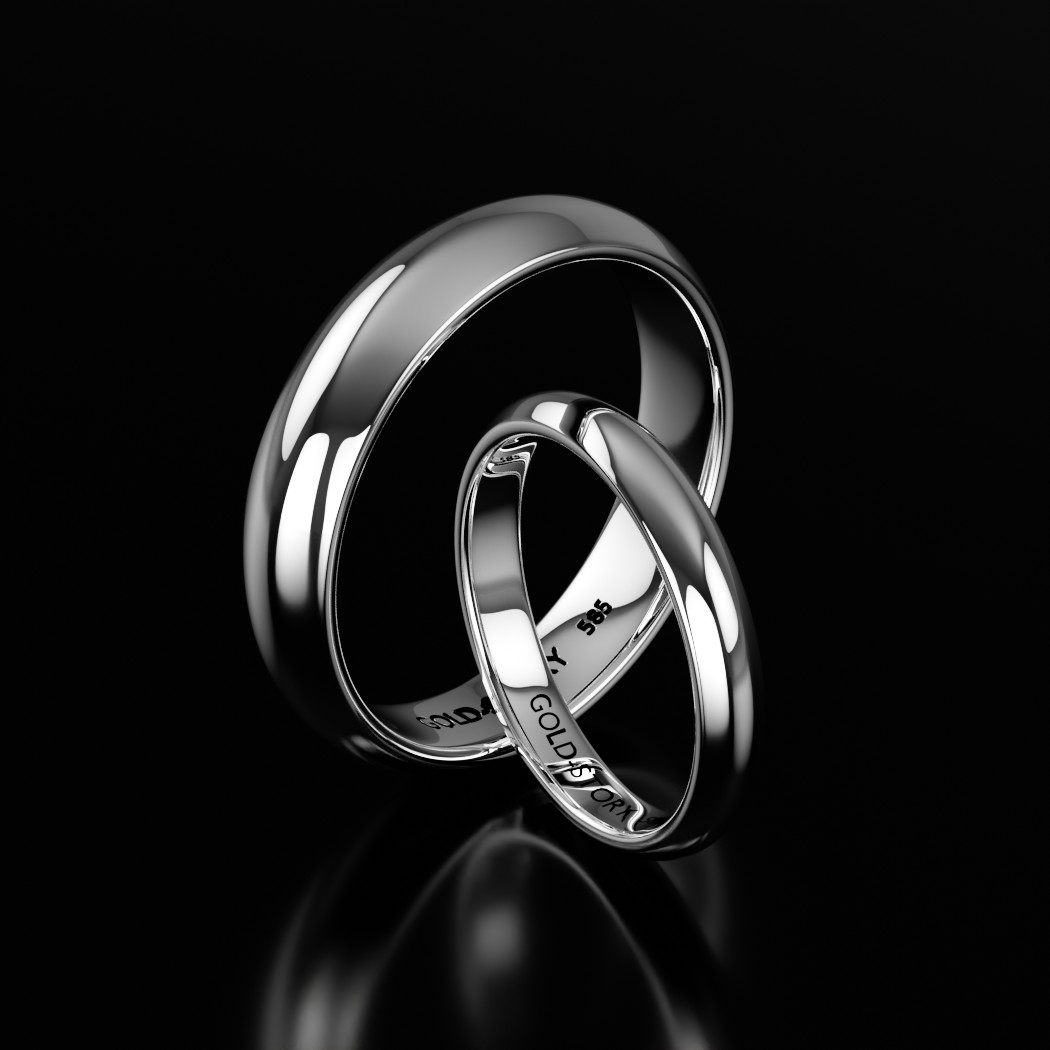 Классические обручальные кольца на свадьбу из белого золота